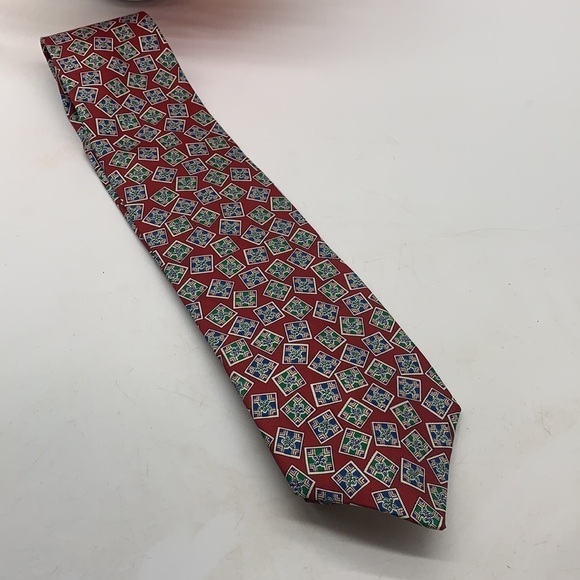 Pierre Balmain 100% Silk Extra Long Red Blue Pattered Tie - Picture 2 of 4